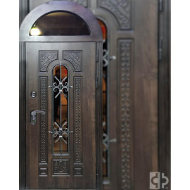 Входная двустворчатая дверь "Лацио" с  арочной фрамугой (атмосферостойкий VINORIT, патина)